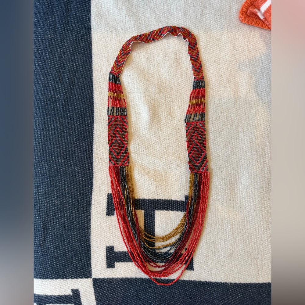 Beaded Boho Chic Red/Gold/Graphite Multi-Strand Necklace